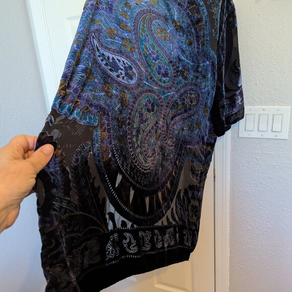 Chico's Black Blue Velvet Burnout Whimsigoth Fairy Witchy Open Kimono S/M | EVC - Picture 3 of 7